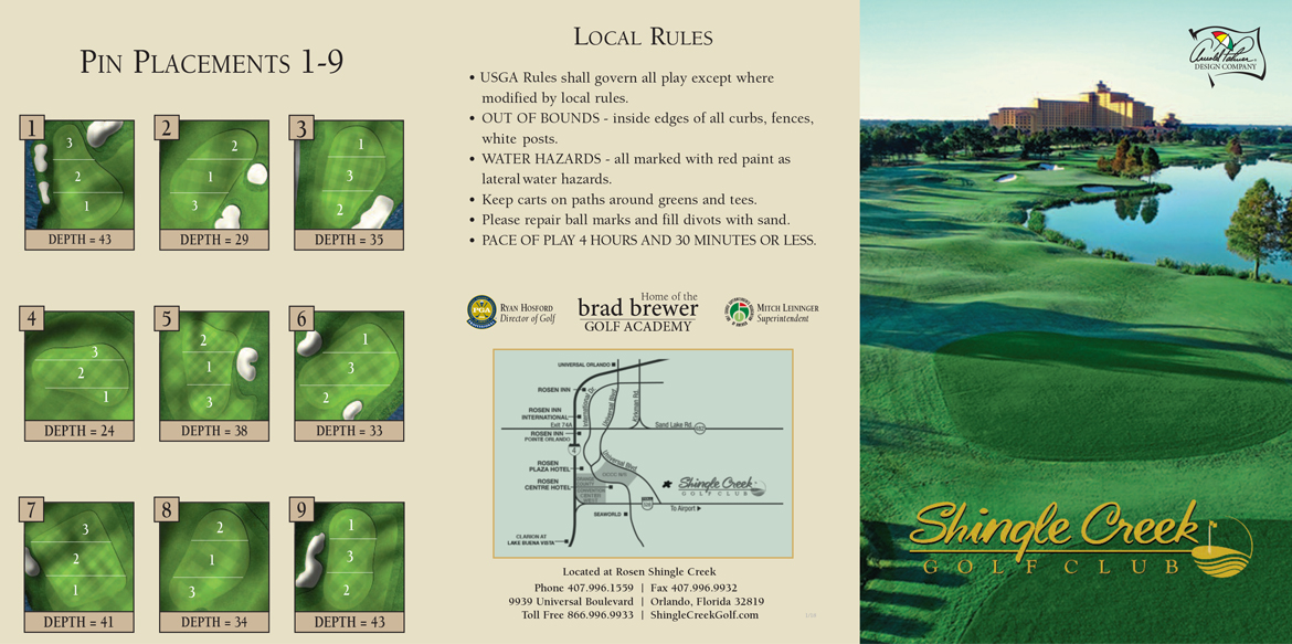 Shingle Creek Golf Club Sample Scorecard Front View